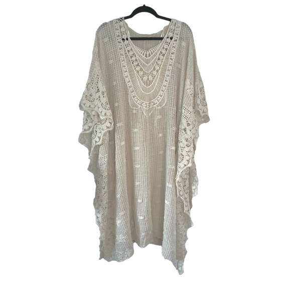Soft Surroundings Crochet Martinique Breeze Caftan Dress Cream Ivory Sz S/M - Picture 4 of 10